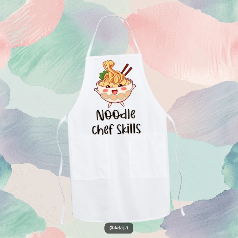 Funny ramen apron with a cheerful ramen bowl and wiggly noodles, ideal for chefs and home cooks who love food and humor.