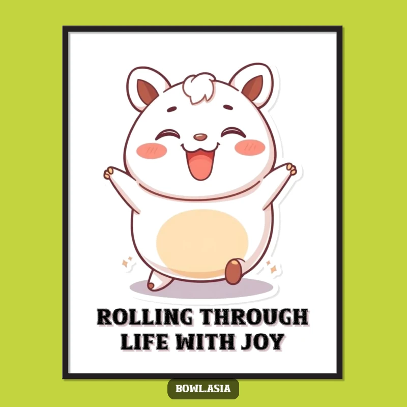 Free Printable Wall Art: Happy Bao Bun Rolling Funny Downloadable Decor