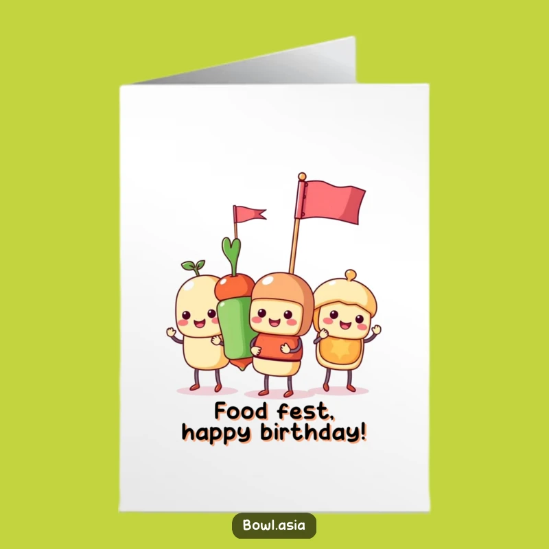 Free Printable Birthday Card: Funny Food Skewers Parade, Humorous Downloadable Gift