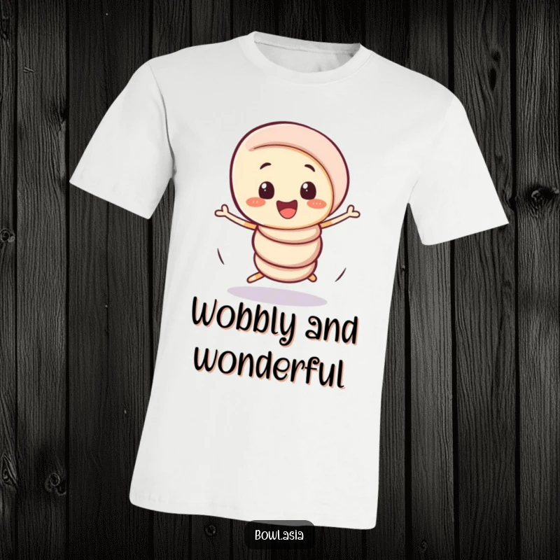 Funny playful spring roll character doing a comical, wobbly spin on a t-shirt, a humorous and energetic design.